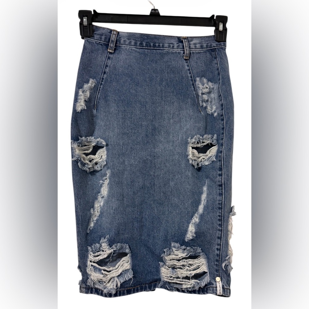 One Teaspoon Blue Distressed Pencil Skirt